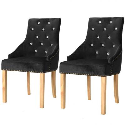 Emaga vidaxl krzesła stołowe, 2 szt., czarne, drewno dębowe i aksamit