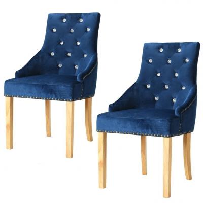 Emaga vidaxl krzesła stołowe, 2 szt., niebieski, drewno dębowe i aksamit