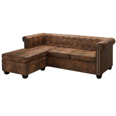 Emaga vidaxl sofa narożna w stylu chesterfield, sztuczny zamsz, brązowa