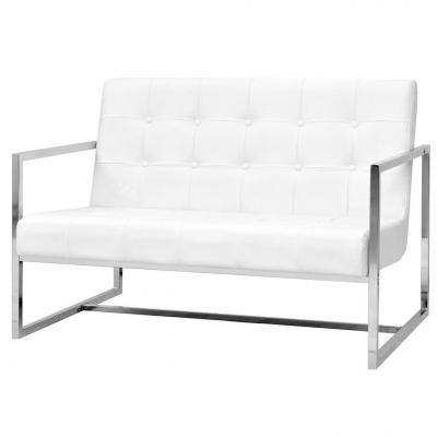 Emaga vidaxl 2-osobowa sofa z podłokietnikami, sztuczna skóra i stal, biała