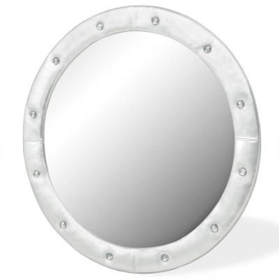 Emaga vidaxl lustro ścienne, sztuczna skóra, 80 cm, błyszczące srebro
