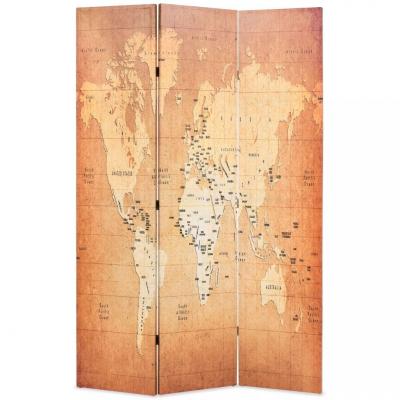 Emaga vidaxl składany parawan, 120x170 cm, mapa świata, żółty