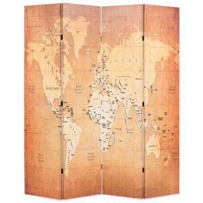 Emaga vidaxl składany parawan, 160x170 cm, nadruk mapy świata, żółty