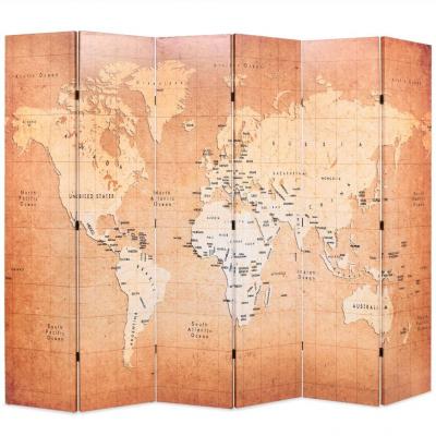 Emaga vidaxl składany parawan, 228x170 cm, mapa świata, żółty