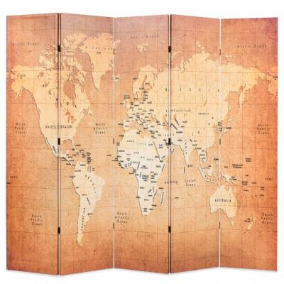 Emaga vidaxl składany parawan, 200x170 cm, mapa świata, żółty