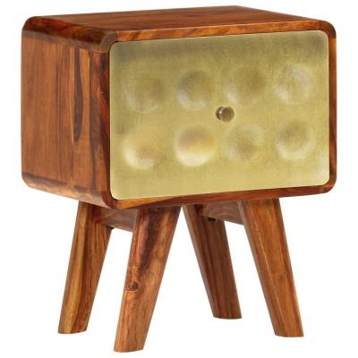 Emaga vidaxl stolik nocny, lite drewno sheesham, złoty nadruk, 49x40x30 cm