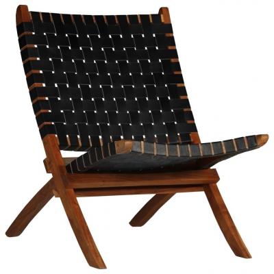 Emaga vidaxl krzesło składane, czarne, skóra naturalna
