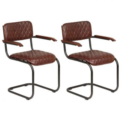 Emaga vidaxl krzesła z podłokietnikami, 2 szt., brązowe, prawdziwa skóra