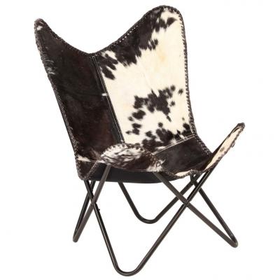 Emaga vidaxl krzesło motyl, czarno-białe, naturalna kozia skóra