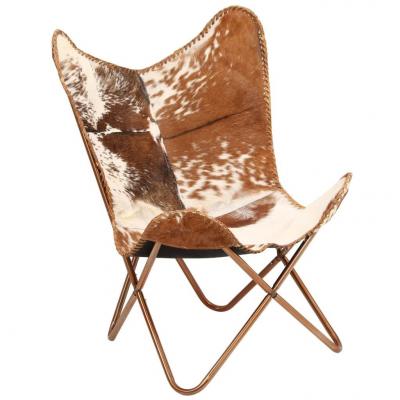 Emaga vidaxl krzesło motyl, brązowo-białe, naturalna kozia skóra