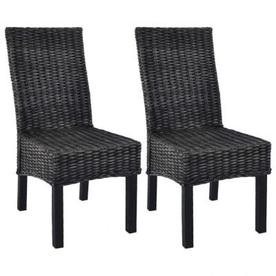 Emaga vidaxl krzesła stołowe, 2 szt., czarne, rattan kubu i drewno mango