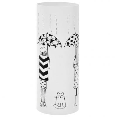 Emaga vidaxl stojak na parasole, wzór z kobietami i kotem, stalowy, biały