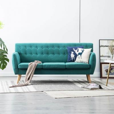 Emaga vidaxl 3-osobowa sofa tapicerowana tkaniną, 172x70x82 cm, zielona