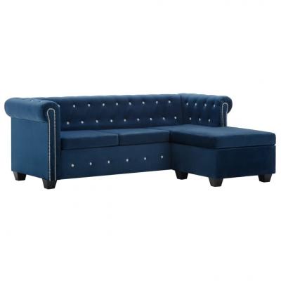 Emaga vidaxl sofa chesterfield z leżanką, aksamit, 199x142x72 cm, niebieska