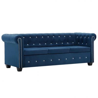 Emaga vidaxl sofa chesterfield, 3-os., aksamit, 199x75x72 cm, niebieska