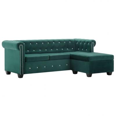 Emaga vidaxl sofa chesterfield z leżanką, aksamit, 199x142x72 cm, zielona