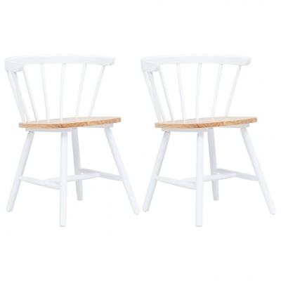 Emaga vidaxl krzesła stołowe, 2 szt., biel i jasny brąz, drewno kauczukowca