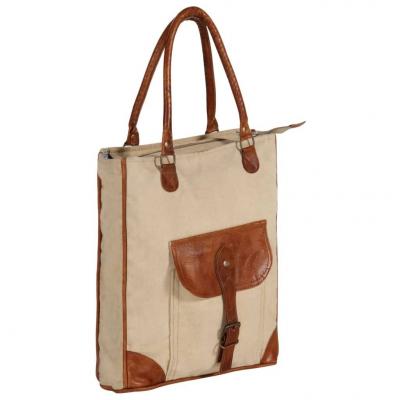 Emaga vidaxl torba shopper, beżowa, 34,5x10x57 cm, płótno i skóra naturalna