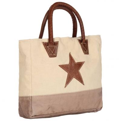 Emaga vidaxl torba shopper, beżowa, 32x10x37,5 cm, płótno i skóra naturalna