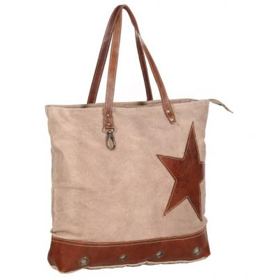 Emaga vidaxl torba shopper, brązowa, 48x61 cm, płótno i skóra naturalna