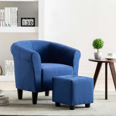 Emaga vidaxl 2-częściowy zestaw: fotel z podnóżkiem, niebieski, tkanina