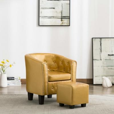 Emaga vidaxl fotel klubowy z podnóżkiem, lśniący złoty, sztuczna skóra