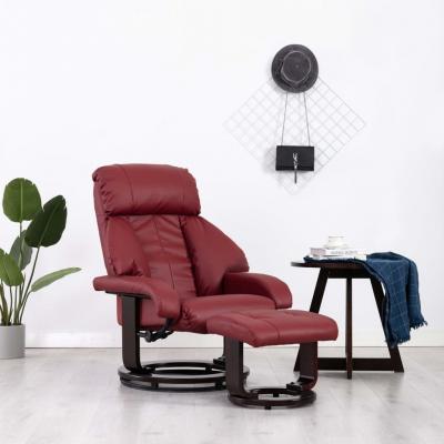 Emaga vidaxl rozkładany fotel tv z podnóżkiem, czerwone wino, sztuczna skóra