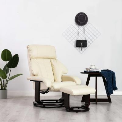 Emaga vidaxl rozkładany fotel tv z podnóżkiem, kremowa biel, sztuczna skóra