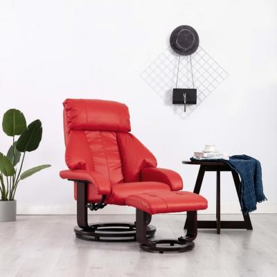 Emaga vidaxl rozkładany fotel tv z podnóżkiem, czerwony, sztuczna skóra