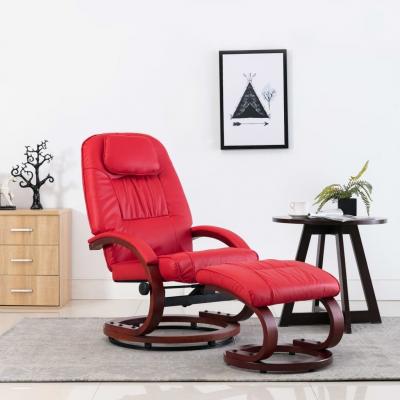 Emaga vidaxl rozkładany fotel z podnóżkiem, czerwony, sztuczna skóra