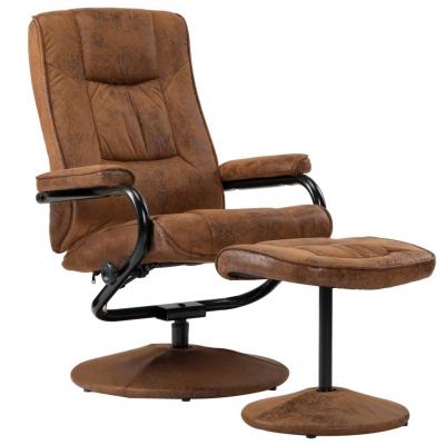 Emaga vidaxl fotel telewizyjny z podnóżkiem, brązowy, sztuczny zamsz
