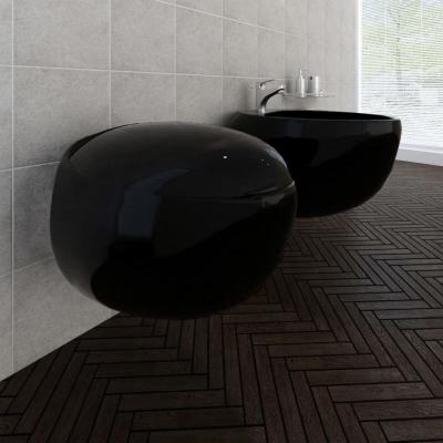 Emaga vidaxl toaleta wisząca z bidetem, czarna, ceramiczna