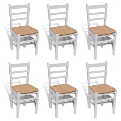Emaga vidaxl krzesła stołowe, 6 szt., białe, drewno sosnowe i sitowie