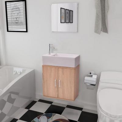 Emaga vidaxl trzyelementowy zestaw do łazienki z umywalką, beżowy