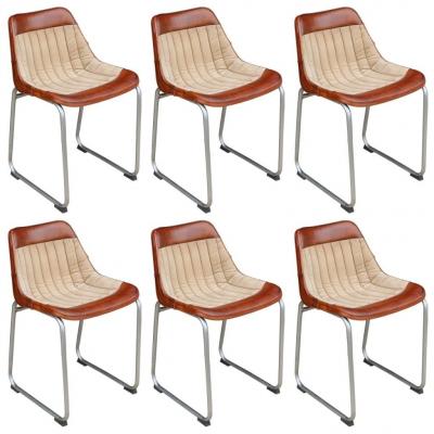 Emaga vidaxl krzesła stołowe, 6 szt., brązowo-beżowe, skóra i płótno