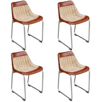 Emaga vidaxl krzesła stołowe, 4 szt., brązowo-beżowe, skóra i płótno