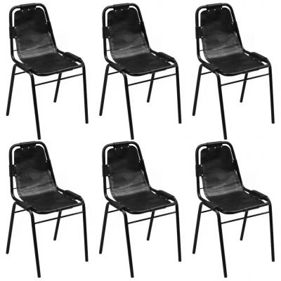 Emaga vidaxl krzesła stołowe, 6 szt., czarne, skóra naturalna