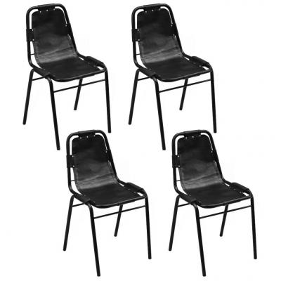Emaga vidaxl krzesła stołowe, 4 szt., czarne, skóra naturalna