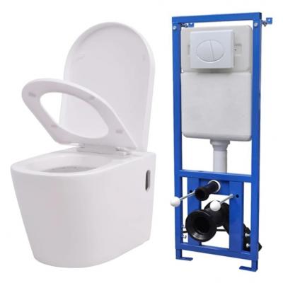 Emaga vidaxl podwieszana toaleta ceramiczna ze spłuczką, biała