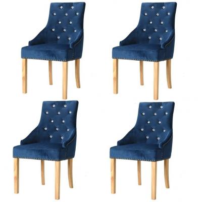 Emaga vidaxl krzesła stołowe, 4 szt., niebieskie, drewno dębowe i aksamit