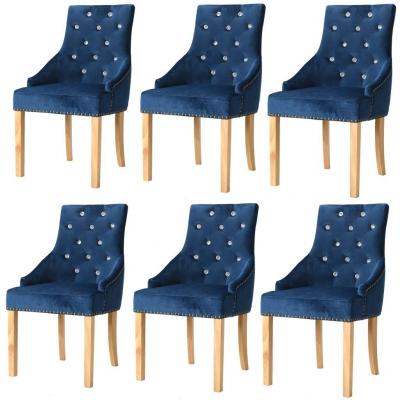 Emaga vidaxl krzesła stołowe, 6 szt., niebieskie, drewno dębowe i aksamit