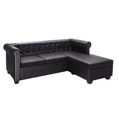 Emaga vidaxl sofa chesterfield w kształcie litery l, sztuczna skóra, czarna
