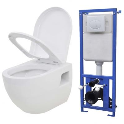 Emaga vidaxl toaleta podwieszana ze spłuczką podtynkową, ceramiczna, biała
