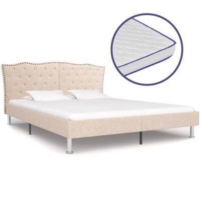Emaga vidaxl łóżko z materacem memory, tkanina, beżowe, 160x200 cm