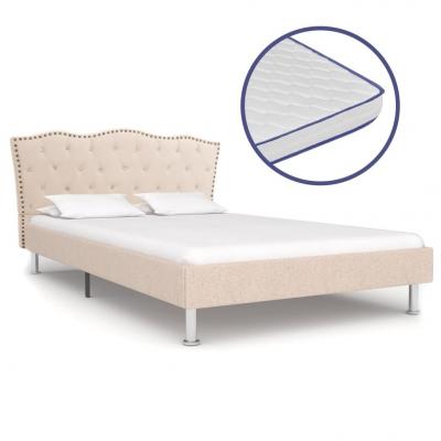 Emaga vidaxl łóżko z materacem memory, tkanina, beżowe, 140x200 cm