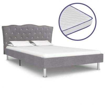 Emaga vidaxl łóżko z materacem memory, jasnoszare, tkanina, 140x200 cm