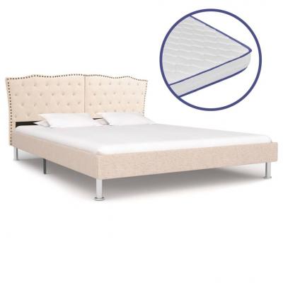 Emaga vidaxl łóżko z materacem memory, tkanina, beżowe, 180 x 200 cm