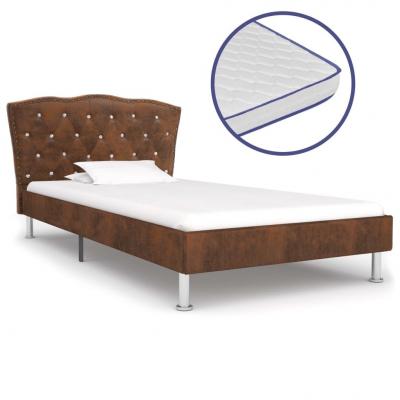 Emaga vidaxl łóżko z materacem memory, brązowe, tkanina, 90x200 cm