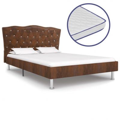 Emaga vidaxl łóżko z materacem memory, brązowe, tkanina, 140x200 cm