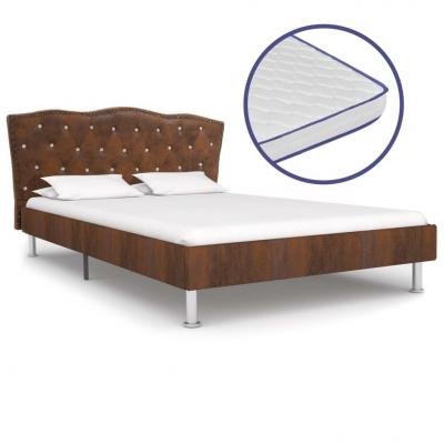Emaga vidaxl łóżko z materacem memory, brązowe, tkanina, 120x200 cm